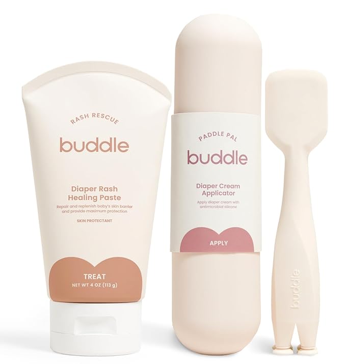 Buddle Rash Rescue & Paddle Pal Kit, 40% Zinc Oxide Ointment with Silicone Spatula Applicator to Protect Baby Bottom, 4 oz