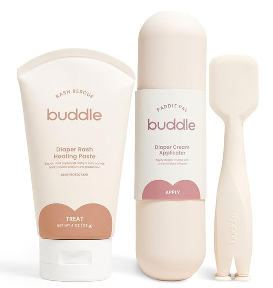 Buddle Rash Rescue & Paddle Pal Kit, 40% Zinc Oxide Ointment with Silicone Spatula Applicator to Protect Baby Bottom, 4 oz