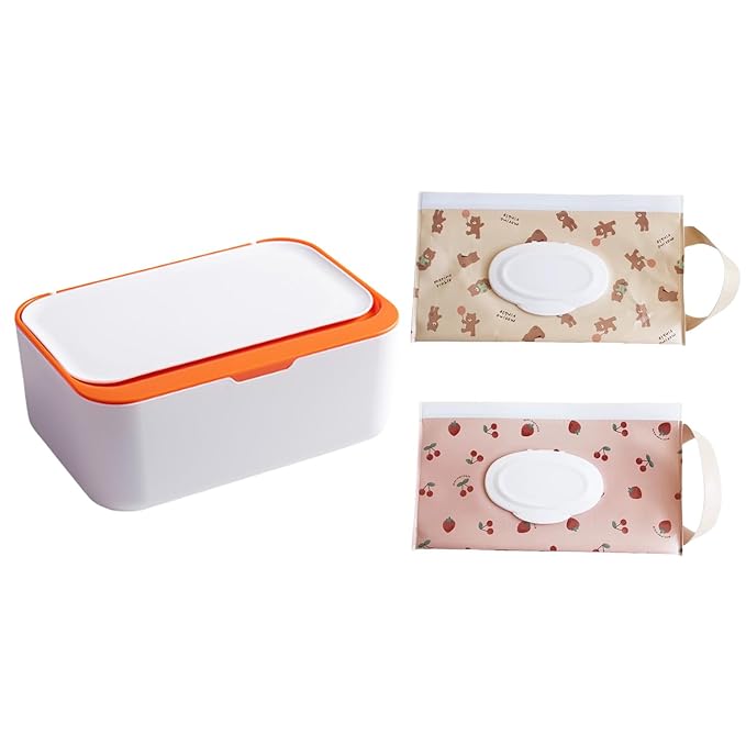 Wipes Dispenser,Wipe Holder Wet Wipe Dispenser Holder with 2Pcs Portable Travel Refillable Wipe Holder，Reusable Wipe Holder Box Flushable Wipes Case for Home, Office