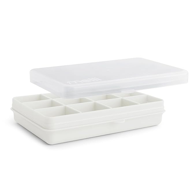 melii Snackle Box – 12-Compartment Divided Snack Container, BPA-Free Food Storage, Removable Dividers, Perfect for Kids Snacks, Arts & Crafts, Beads, and Kitchen Organization (White)