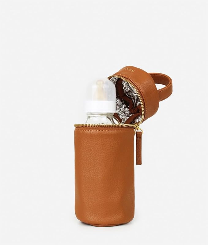 FAWN DESIGN The Bottle Bag, Insulated Bottle Bag for Daycare, Travel and More, Premium Matte Faux Leather Insulated Bag, Cooler Bag Fits Most Standard Bottle Sizes, 4x3.5x7.5 inches