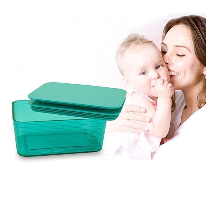Clear Wet Wipes Box, Wet Dry Tissue Box Cover Holder, Facial Tissue Storage Box Baby Wipes Fresh Dispenser with Lid Seal Dust-Proof for Home Office (Green)