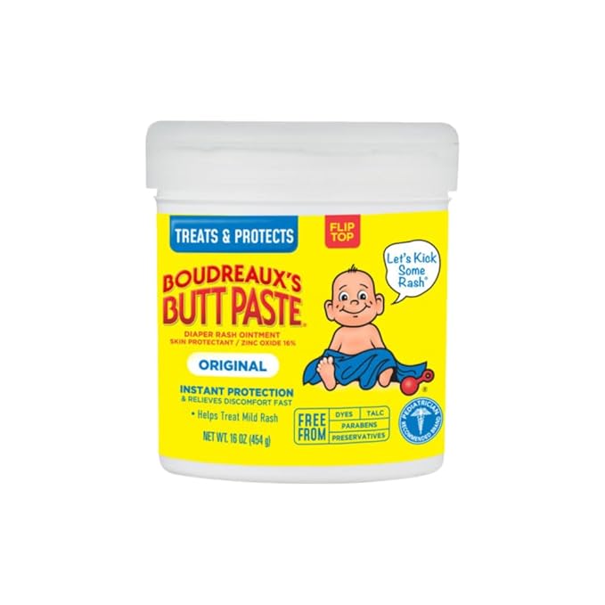 Boudreaux’s Butt Paste Diaper Rash Ointment, 16% Zinc Oxide Baby Rash Cream, Skin Protectant, Fast Relief for Diaper Rash, Original 16 ounce & 2 ounce (Variety Pack of 4)