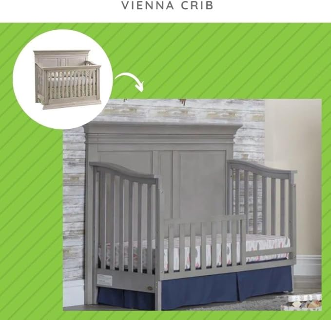 Toddler Bed Safety Guard Rail for Munire & Echelon Convertible Cribs - Solid Wood Rail for Convertible Crib to Toddler Bed Conversion - Safety Bed Rail for Children (Ash Grey)