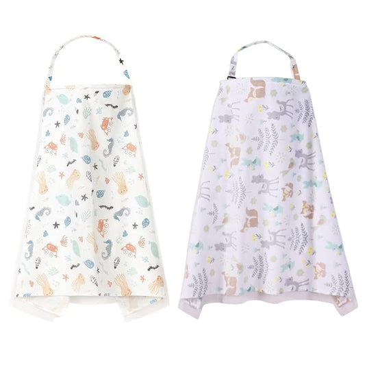 2 Pack Baby Nursing Cover with Wire Hoop Full Privacy Breastfeeding Cover Breathable Light Weight Breastfeeding Apron Cover Car Seat Canopy Summer Cotton Nursing Scarf with Adjustable Buckle