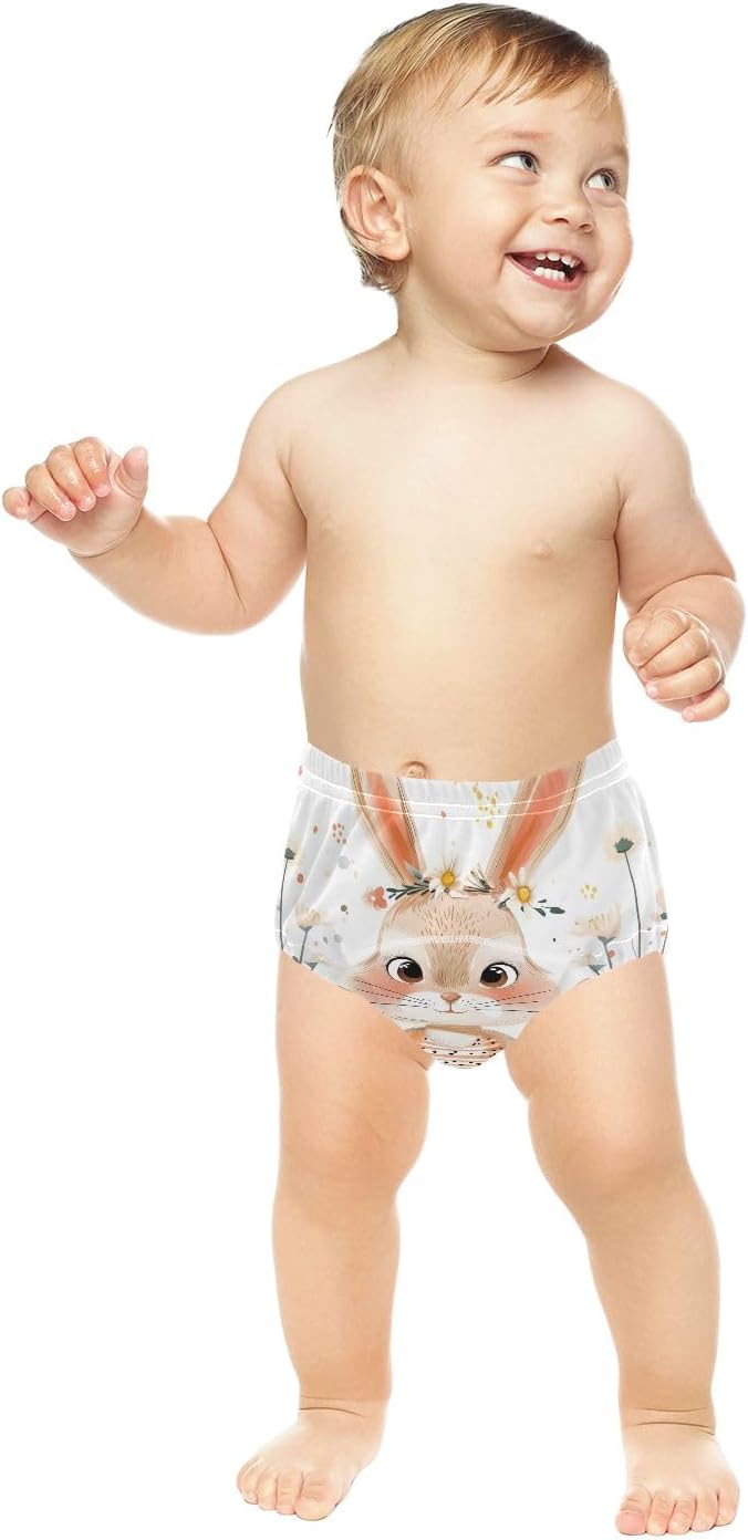Bolaz Toddler Training Pants, Hand Drawn Little Bunny Daisy Cotton Potty Training Underwear for Baby Boy Girl 3-Pack