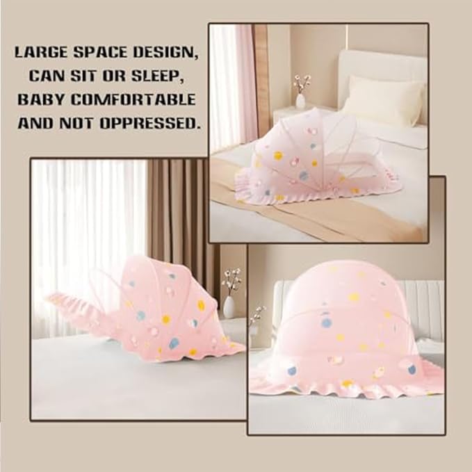Mosquiteros para Cunas De Bebes,Portable Folding Mosquito Net for Stroller,Breathable Foldable Cots Bottomless Crib Net Sun Sheltert(Pink, 50”x26”x28”)