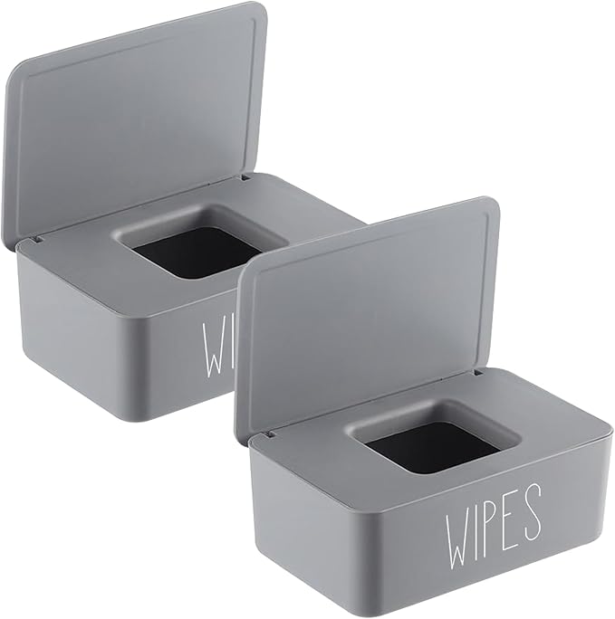 2 Pack Baby Wipes Dispenser Container Bathroom Sleek Flushable Butt Wipes Holder Refillable Easy to Access,7.28" L x 4.80" W x 2.75" H (Grey)
