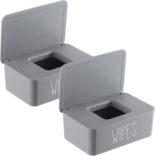 2 Pack Baby Wipes Dispenser Container Bathroom Sleek Flushable Butt Wipes Holder Refillable Easy to Access,7.28" L x 4.80" W x 2.75" H (Grey)