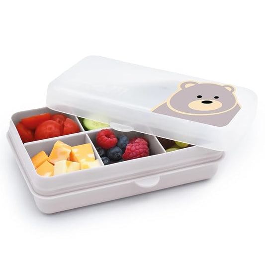 melii Snackle Box | 6-Compartment Divided Snack Container, BPA-Free Food Storage with Removable Dividers for School, Travel & On-the-Go Snacking (Bear)