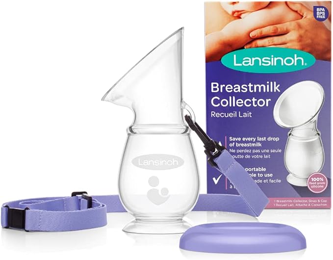 Lansinoh Breastmilk Collector Breastpump for Excess Breast Milk from Breastfeeding Mums BPA BPS Free 100% Silicone with Lid & Neck Strap, Transparent