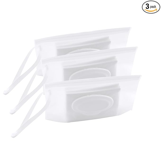 3Pcs Portable Wet Wipe Pouch Dispenser, Refillable Reusable Wipe Holder, Eco Friendly Baby Wipes Dispenser Container, Travel Wet Wipe Container for Travel, Strollers, Backpacks Wallets