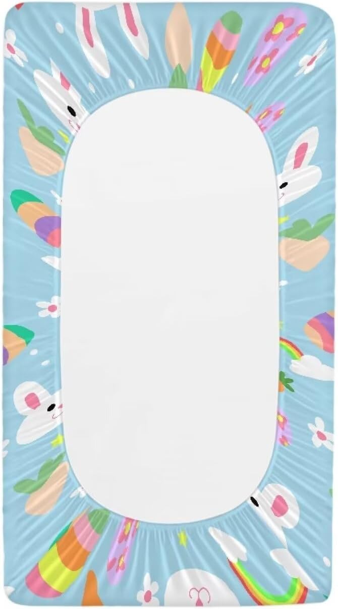 Rabbit Easter Changing Pad Cover Waterproof Easter Decor Stretchy Lightweight Universal Tray Table Mat Soft Diaper Changing Mat Cover for Baby