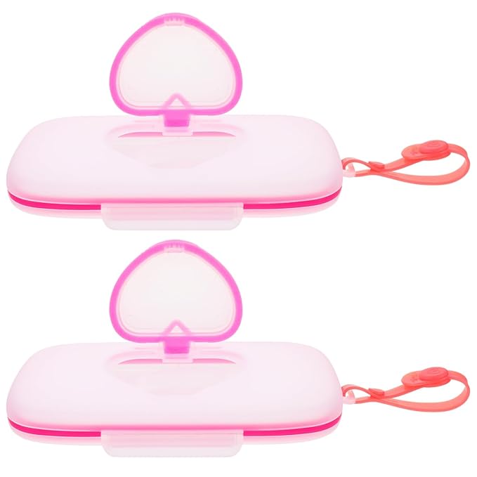 Healifty Baby Wipes Dispenser Box Portable Wet Tissue Pouch Case with Belt Clip for on The Go Lightweight Travel Wipe Holder for Stroller and Diaper Bag Compact Pink