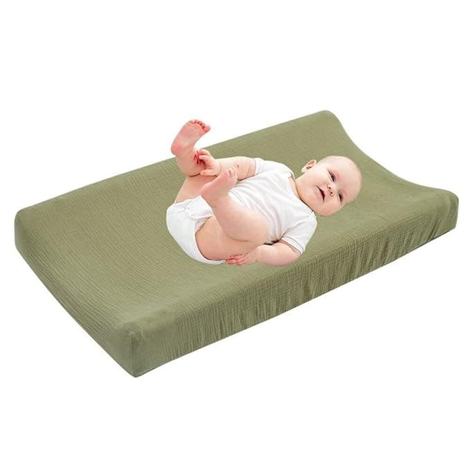Cotton Changing Pad Cover,Unisex Diaper Change Table Sheet Ultra Soft Diaper Change Table Pad Cover Washable Changing Pad Sheets for Newborn,32in x 16in x 5in,Army Green
