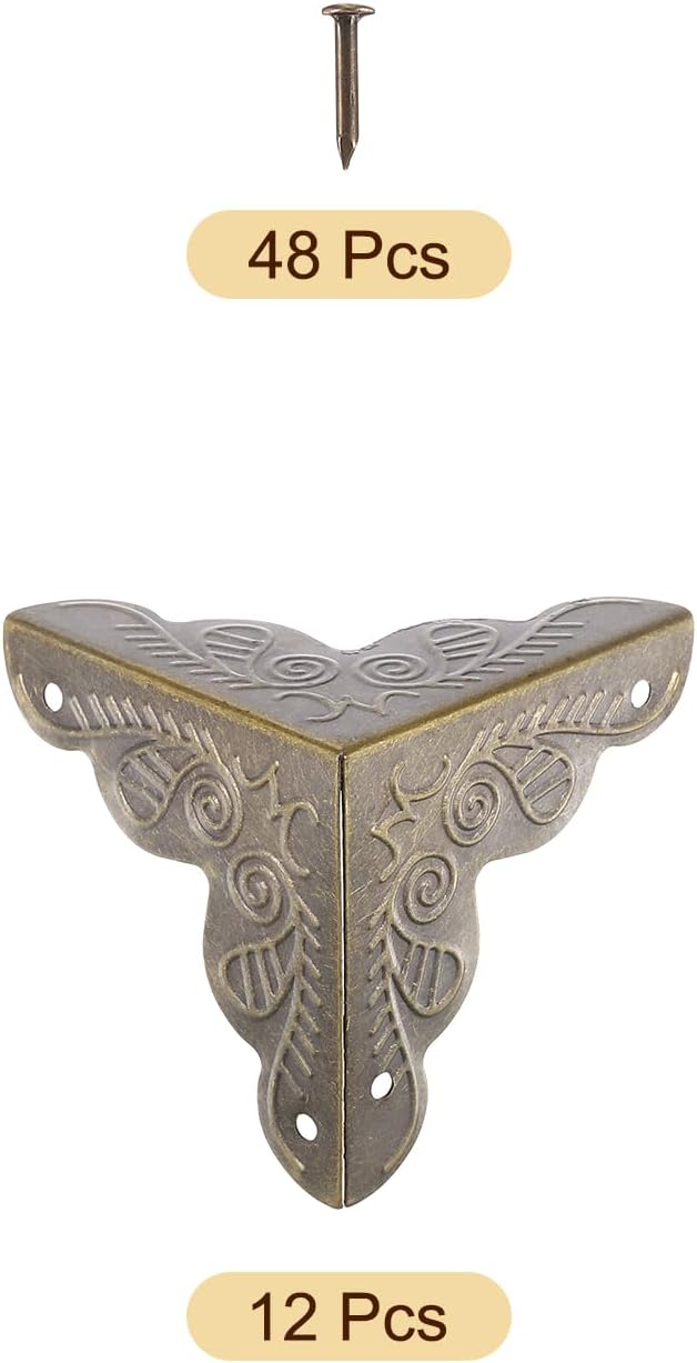 uxcell 12 Pcs Box Edge Guard, 35mm Decorative Box Corner Cover, Corner Protector, Vintage Stair Dust Corners with Screws, Bronze