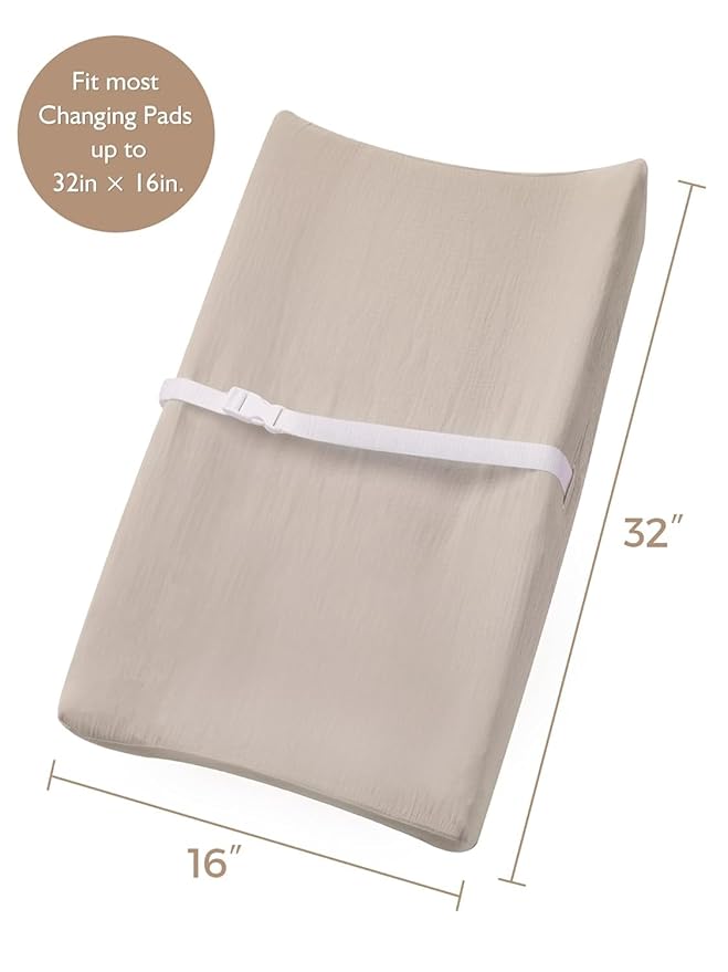 Changing Pad Cover for Baby Boy Girl 2 Pack, Muslin Changing Table Pad Covers with Boho Style, Neutral Nursery Bedding Essentials Soft and Breathable (Beige & Sage)