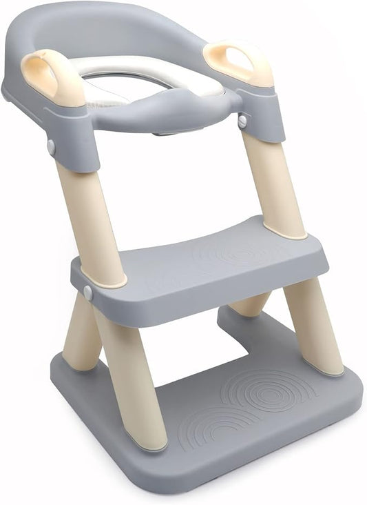 XKMT- Grey Toddler Potty Training Seat Ladder Wider Step Toilet Chair Infant Kid Bathroom Trainer