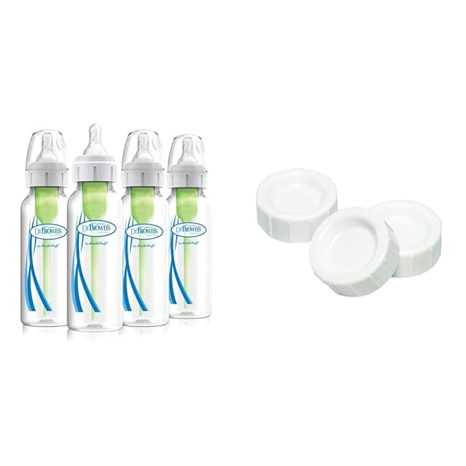 Dr. Brown's Anti-Colic Options+ Narrow Baby Bottles, 8 oz, 4 Pack with Slow Flow Nipple 0m+ and Travel Caps, Narrow 3 Pack