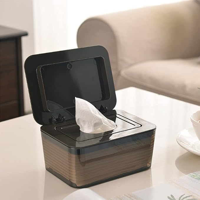 Clear Wet Wipes Box, Wet Dry Tissue Box Cover Holder, Facial Tissue Storage Box Baby Wipes Fresh Dispenser with Lid Seal Dust-Proof for Home Office (Coffee)