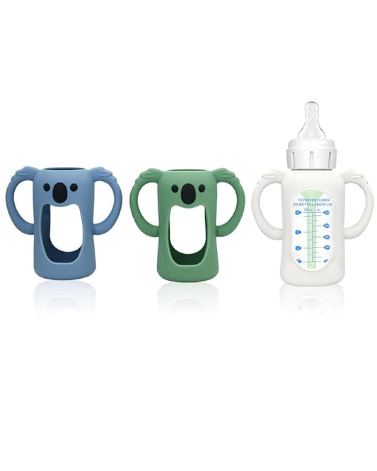 3 Pack Silicone Bottle Sleeves for Dr. Brown's Glass Baby Bottles, 4 oz, Anti-Slip Protective Covers with Handles, Baby Essentials(Bottles Not Included)