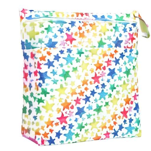 2 Wet Bags Waterproof With Two Zippered Pockets For Cloth Diapers (Jeans and Rainbow)
