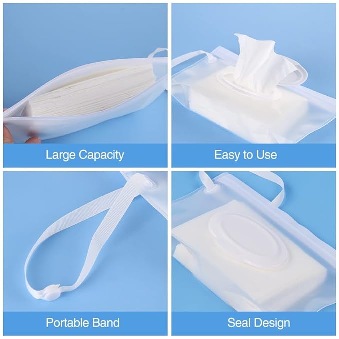 3Pcs Portable Wet Wipe Pouch Dispenser, Refillable Reusable Wipe Holder, Eco Friendly Baby Wipes Dispenser Container, Travel Wet Wipe Container for Travel, Strollers, Backpacks Wallets