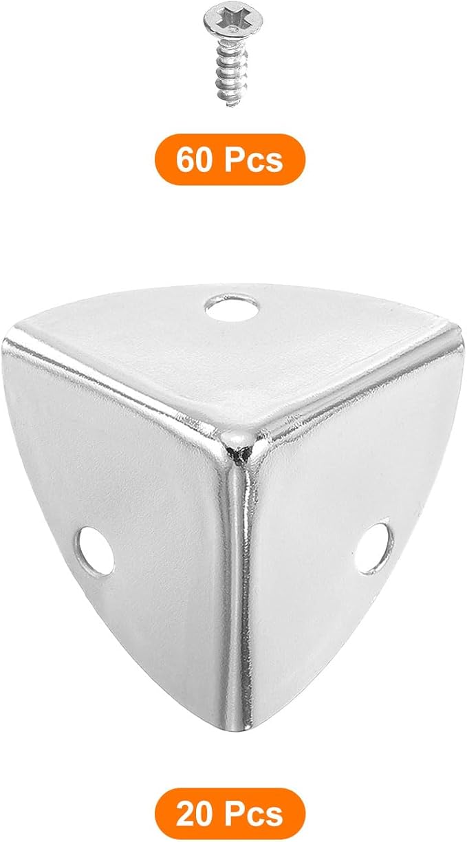 uxcell 20 Pcs Metal Corner Protectors, 23mm Box Edge Guard Protector, with Mounting Screws for Furniture Cabinet Speaker Protection Home Decorative, Silver