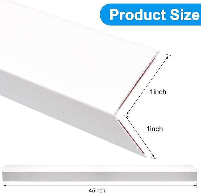 4Pack Aluminum Metal Corner Protector, 45″x 1″ Peel and Stick L Molding Corner Guards with 90° Angle, for Wall Door Frame Cabinet Furniture Baseboard Protection and Decoration (White)