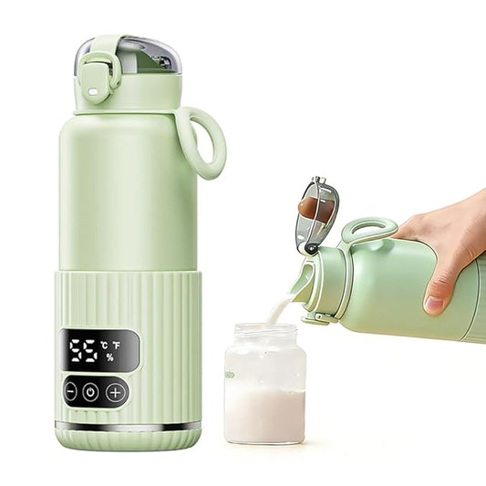 Portable Bottle Warmer with Fast Heating and Long Constant Temperature 15oz Capacity Heated Travel Mug for Breastmilk or Formula (Green)
