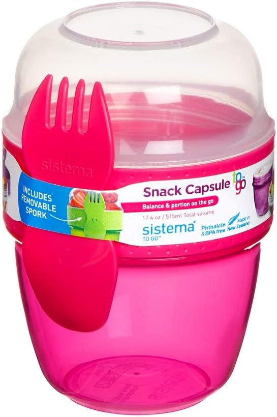 Sistema Pack of 2 Snack Capsule to Go Snack Cups, 515 ml, Assorted Colours