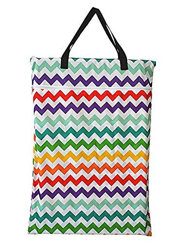 JOBEBE Large Hanging Wet/Dry Cloth Diaper Pail Bag for Reusable Diapers or Laundry (Rainbow Chevron)