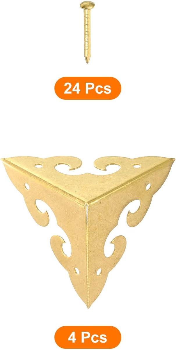 uxcell 4 Pcs Brass Edge Guard, 35mm Decorative Box Corner Cover, Corner Protector, Vintage Stair Dust Corners with Screws, Gold
