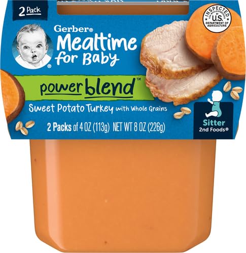 Gerber Sweet Potato & Turkey Puree Baby Food, 4 Oz, 2 Ct (Pack of 4)