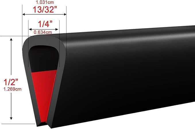 Silicone Edge Trim Self-Adhesive U Channel Silicone Edge Trim Edge Protector for Sheet Metal (Black, Fit 1/4" - L 10')