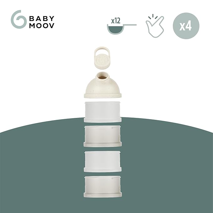 Babymoov Babydose Formula Dispenser On-the-Go, BPA-Free Baby Formula and Snack Container, Travel Essential, 4 Airtight Compartments, XL Capacity, Ergonomic, Dishwasher-Safe, Made in France, Beige