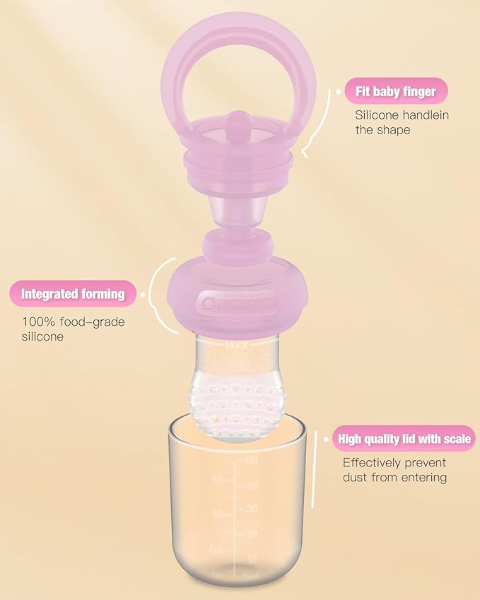 Baby Fruit Feeder & Popsicle Molds Tray Combo, New Born Must Haves and Babies Led Weaning Supplies for Safe Infant Self Feeding, 4+ Month (Pink)