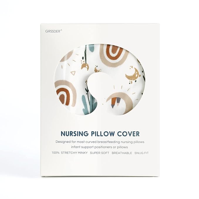 GRSSDER Nursing Pillow Cover Stretchy Minky Removable Nursing Covers for Breastfeeding Pillows, Ultra Soft Comfortable Slipcover for Boy and Girls, Cute Rainbow Pattern