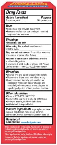Boudreaux’s Butt Paste Diaper Rash Ointment, Baby Rash Cream Skin Protectant, Fast Relief for Diaper Rash, Soothing Barrier Cream, Maximum Strength, 2 Ounce Tube (Pack of 3)