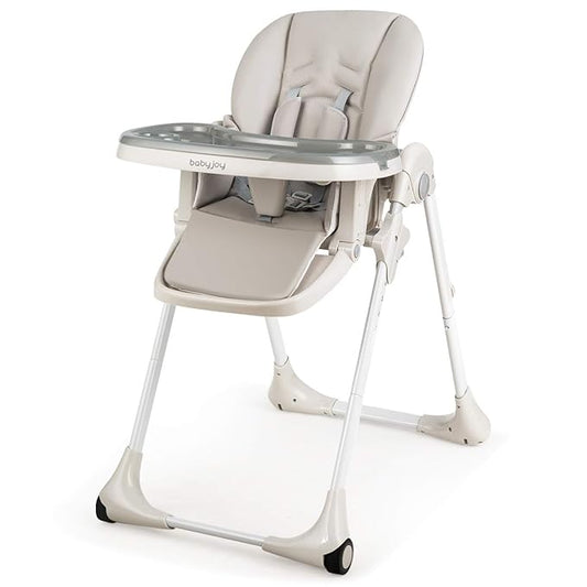 BABY JOY Convertible High Chair for Babies & Toddlers, Height Adjustable, Grow & Go High Chair w/Recline & Footrest, Removable Double Tray, Portable Baby Dinning Chair with Wheels (Gray)