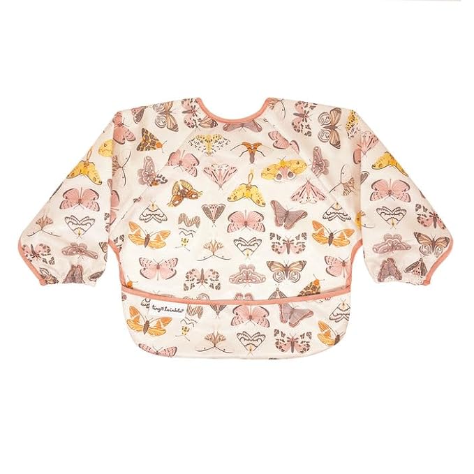 Tiny Twinkle Long Sleeve Bib for Babies & Toddlers | Waterproof Smock Bib for Eating | Machine Washable & Mess-Proof Feeding Essentials | Newborn Shower Gift (Flutter, 2-4Y)
