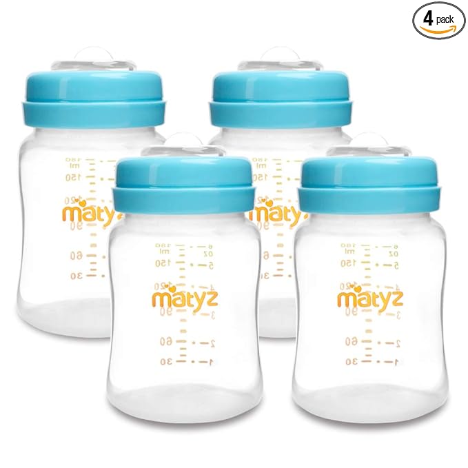 Matyz 4-PACK Wide Mouth Breast Milk Storage Containers With Lids (Blue, 6oz Each) - Freezer Safe Breastmilk Storage Bottles - Breast Pump Accessories For Medela Spectra Avent Breast Pumps