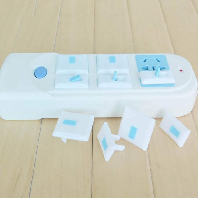 6Pcs 3 Holes Outlet Plug Covers Baby Proofing Electric Protector Caps Kit for Child Safety - Blue + White