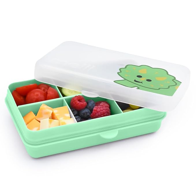 melii Snackle Box | 6-Compartment Divided Snack Container, BPA-Free Food Storage with Removable Dividers for School, Travel & On-the-Go Snacking (Dinosaur)