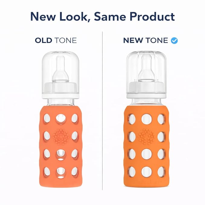 Lifefactory Glass Baby Bottle BPA Free | Protective Silicone Sleeve | 9 oz Pack of 2 | Papaya, Kale