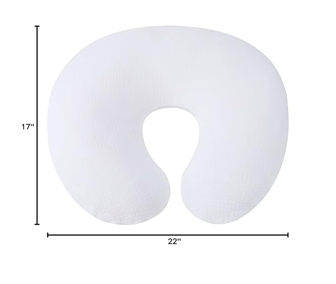 Onacosht Muslin Nursing Pillow Cover Soft 100% Cotton Feeding Pillow Slipcover Fits Standard Infant Nursing Pillow for Boy and Girl, White