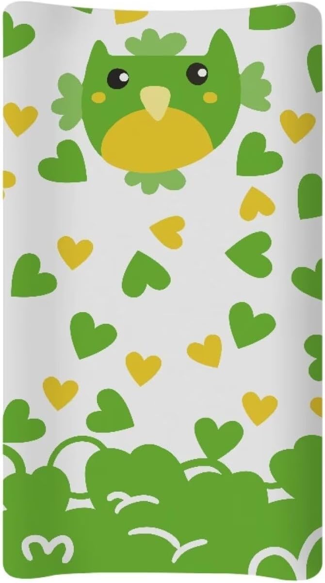 Owl Lucky Changing Table Cover for Boys Girls Waterproof Breathable Sheet Crib Mat St. Patrick's Day Table Sheets Stretchy Universal Tray Table Mat