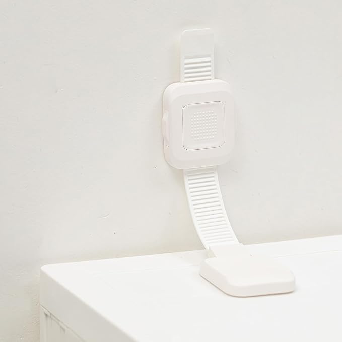 YEYA Upgraded No Drill Furniture Anchors for Baby Proofing, Anti-Tip Adjustable Straps, Strong Adhesive Backing 4 Pack