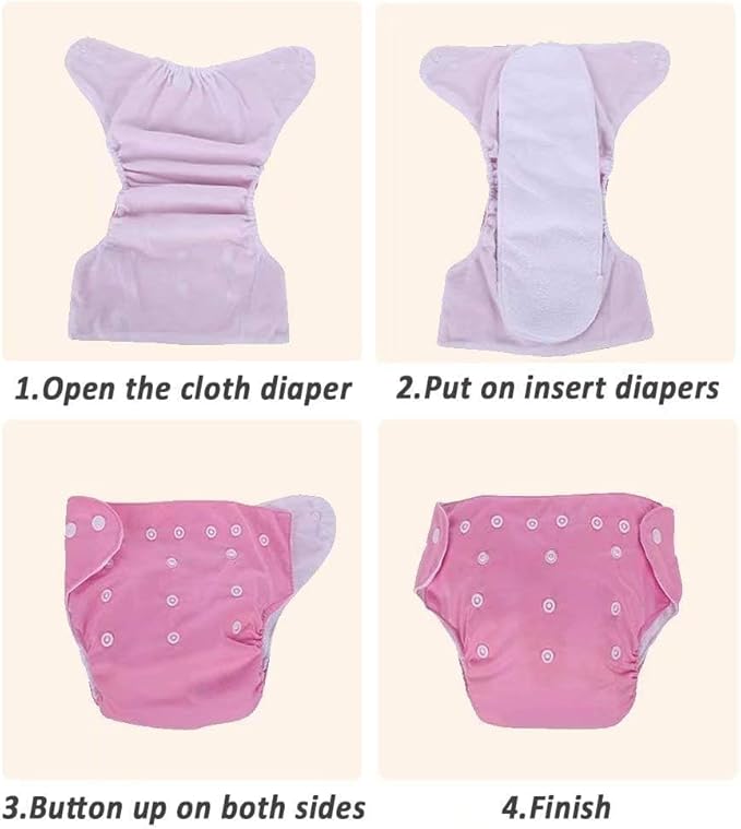 Baby Cloth Diapers Washable Reusable Diapers for Baby Girls and Boys, One Size Adjustable 7 Pack with 7 Inserts and 1 Storage Bag