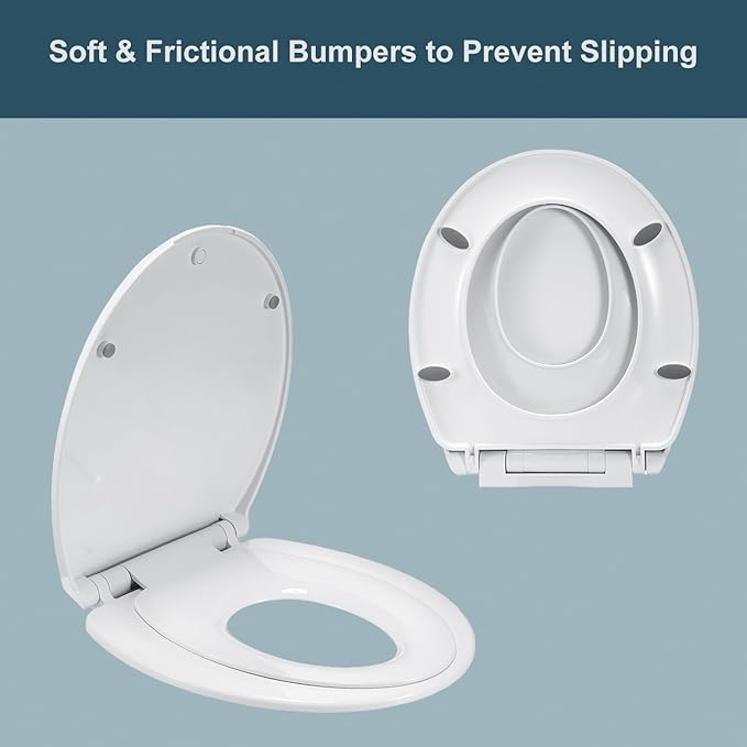 Round Slow Close Toilet Seat with Toddler Seat Built In, Potty Training Seat, Easy to Install and Remove, Never Loosen, White